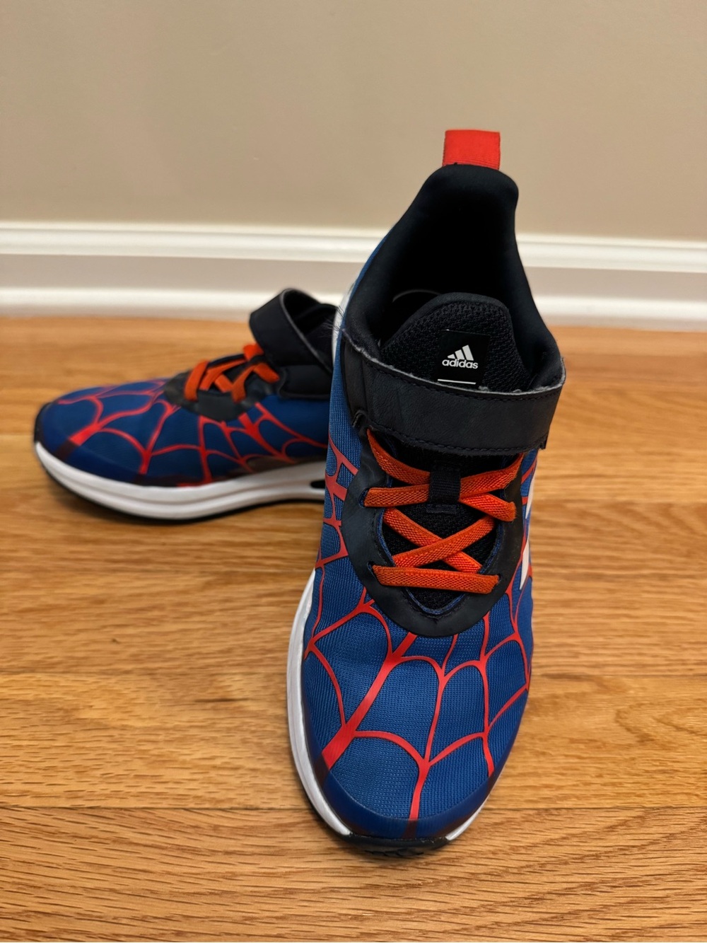 Kids’ adidas Fortarun Blue & Red Spider-Man Print Athletic Shoes - size 3